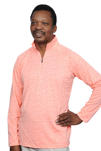 Mens Long Sleeve Quarter-Zip Activewear Top in Melange Peach